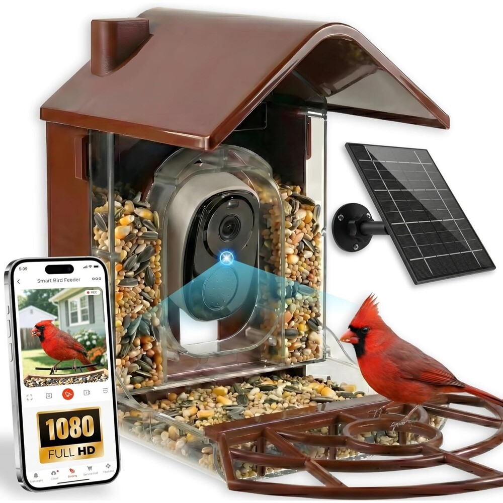 Smart Bird Feeder with Camera Solar Powered - 2K HD Live Video - AI Bird Recogni